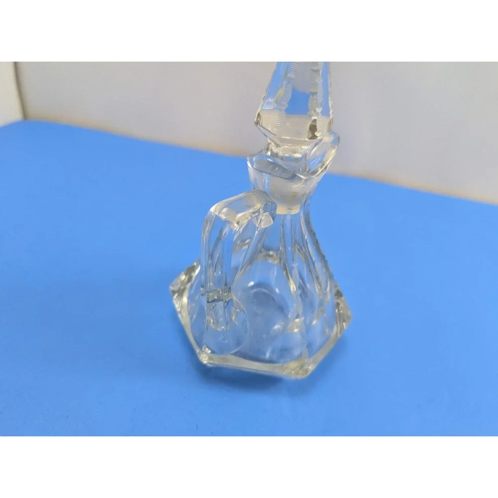 Vintage Etched Glass Vinegar Oil Cruet with Stopper 7 inch Clear Cut Glass